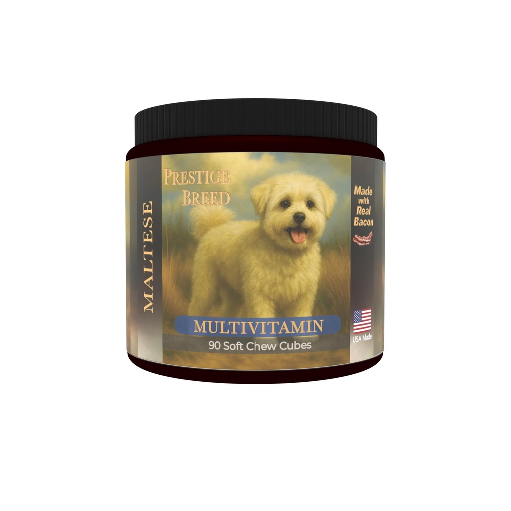 Multivitamins, Balanced Nutrition for Your Maltese, 90 Count, Made in the USA with Real Bacon
