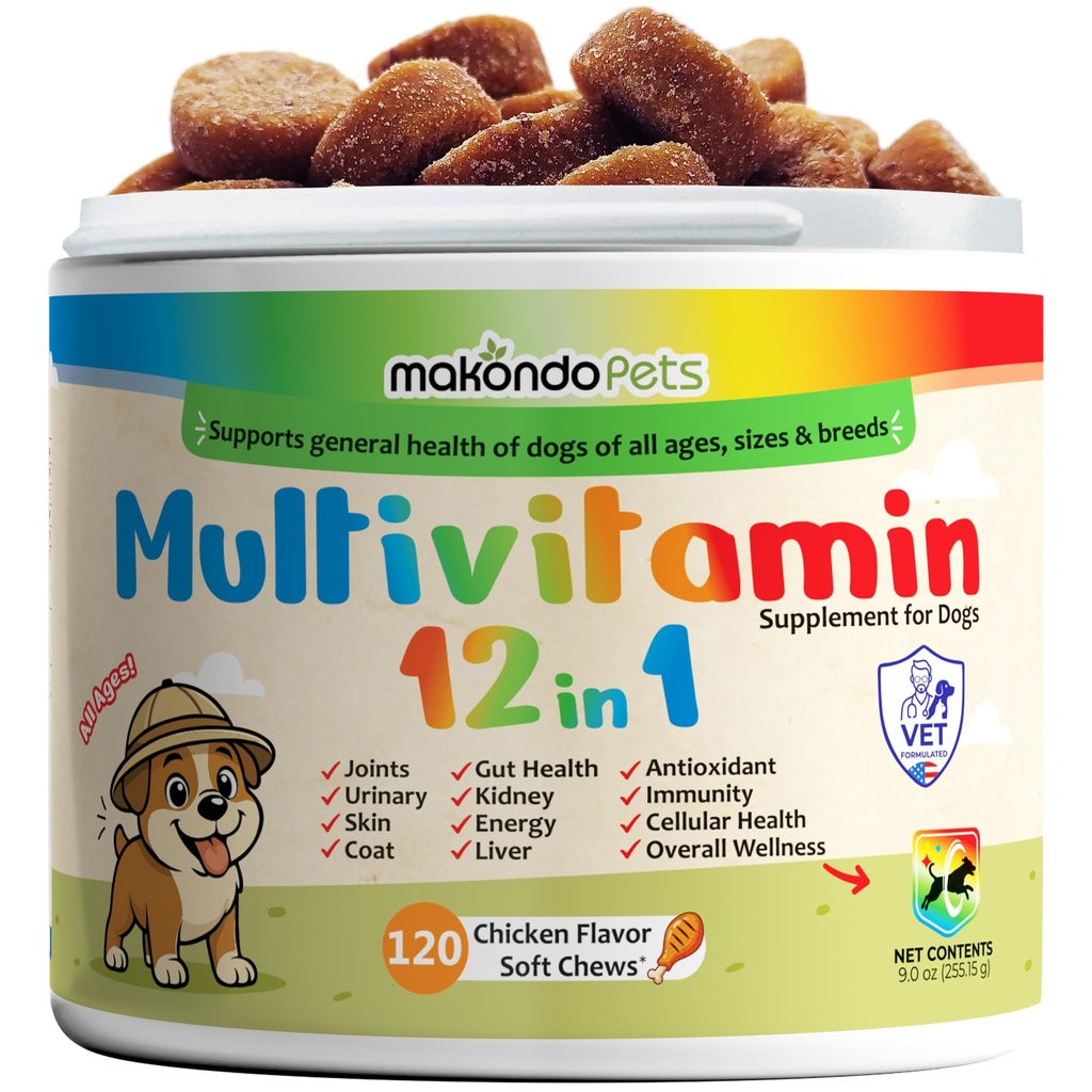 Multivitamin for Dogs 12 in 1 Soft Chews (120ct) Dog Multivitamins Chews | Probiotics Digestive Enzymes, Hip and Joint Support, Skin and Coat Health, Immune Defense, Gut & Cranberry Urinary Care
