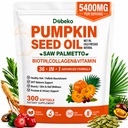 Cold Pressed Pumpkin Seed Oil with Saw Palmetto Capsules for Women & Men | 36-in-1 Hair Growth Supplement, DHT Blocker, 25,000 mcg Biotin, Collagen, MCT Oil, 5400mg per serving | 300 Softgels