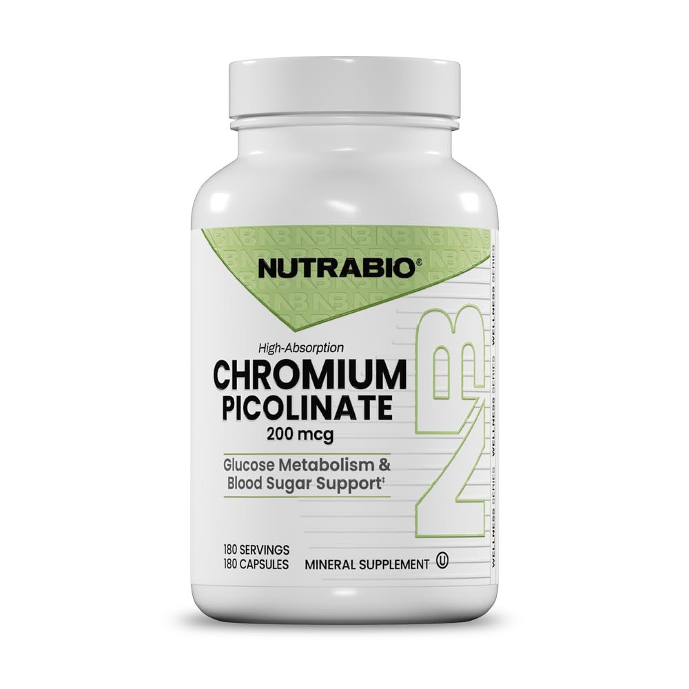 Nutrabio Chromium- Chromium Picolinate- 200mcg- 180 Capsules- 180 Servings