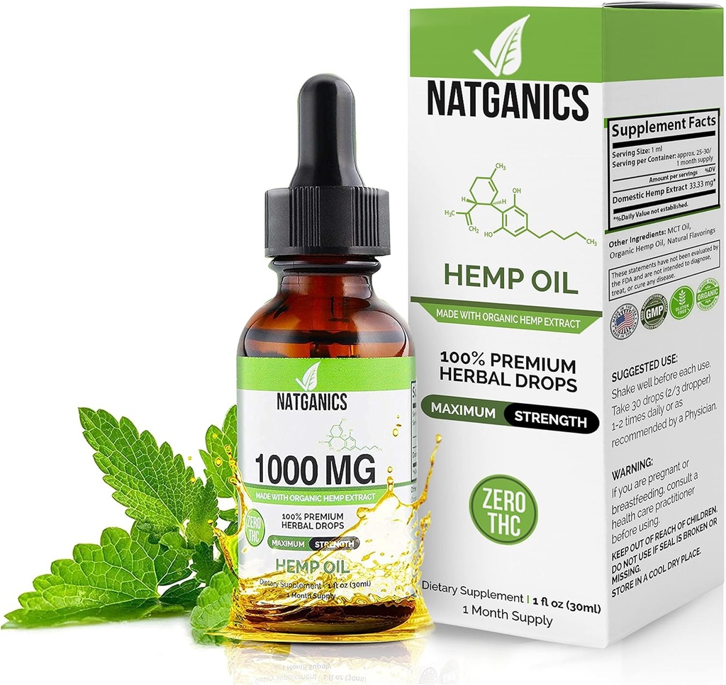 Organic Hemp Oil 1000mg - Ultra Premium Hemp Oil drops 1000mg - Natural Hemp Oil Extract Tincture - Non-GMO Ultra-Pure CO2 Extracted drops - Omega Fatty Acids 3 6 9 - Organically Grown " Made in USA