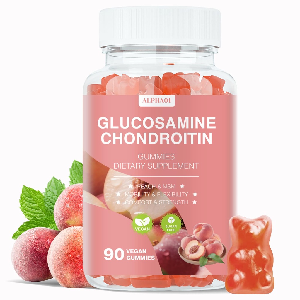 Glucosamine Chondroitin Gummies - 3000MG Extra Strength Joint Support Supplement with MSM & Elderberry, Flexibility, Antioxidant Immune Support Gummy for Adults, Men & Women - 90 Peach Gummies