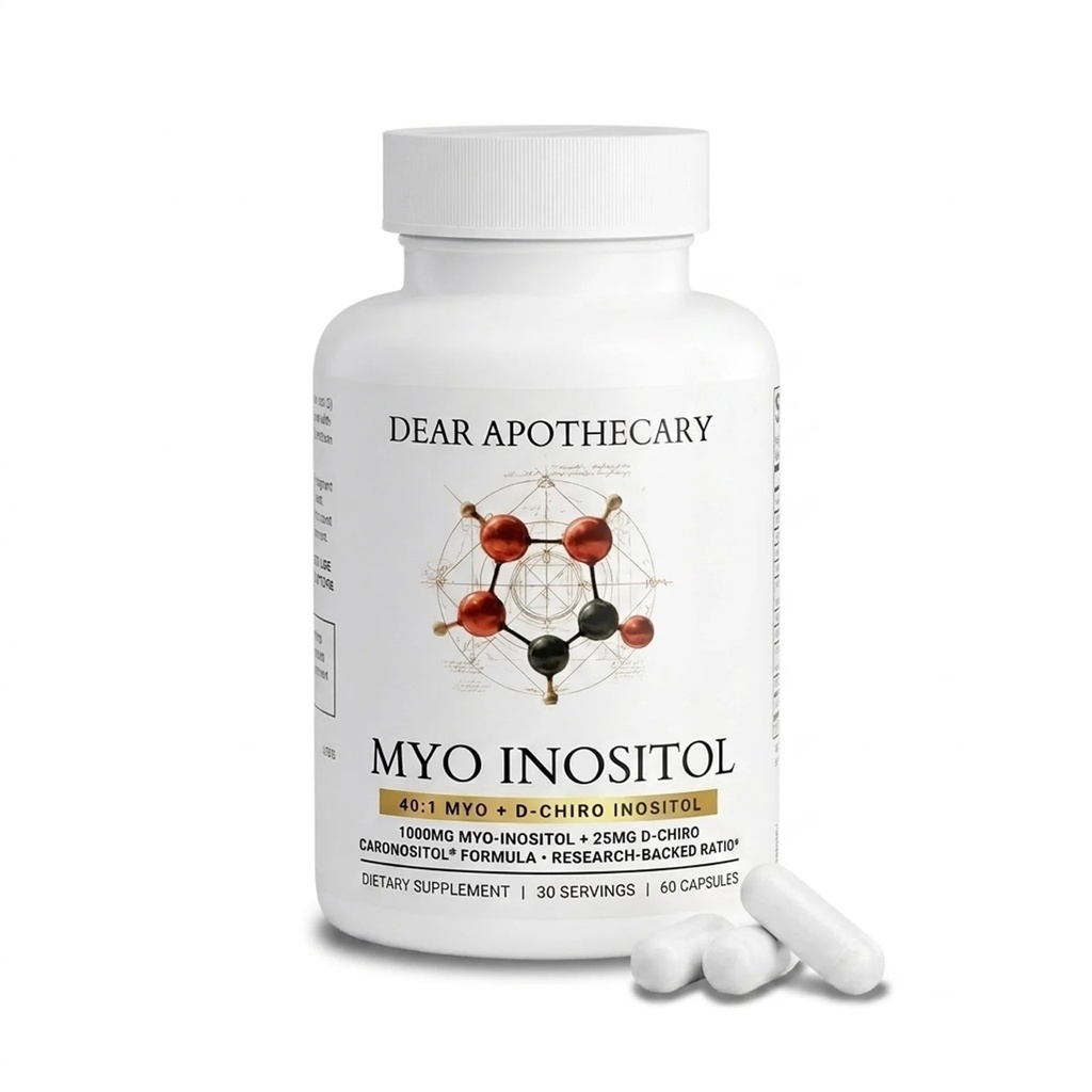 Myo Inositol D-Chiro 40:1 Ratio Capsules 1000mg + 25mg - PCOS Fertility Ovulation Cycle Support - Caronositol, Vegan, Non-GMO, Gluten Free - 60 Count