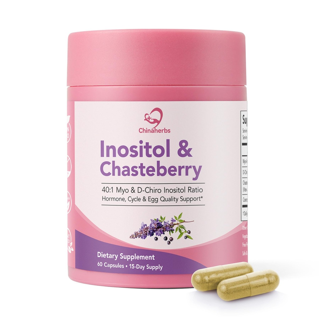 Laicuherb Myo-Inositol & D-Chiro Inositol Supplement for Women，60 Caps | Fertility Supplements for Hormonal Balance & Ovarian Health Support， Ideal 40:1 Ratio，15 Day Supply