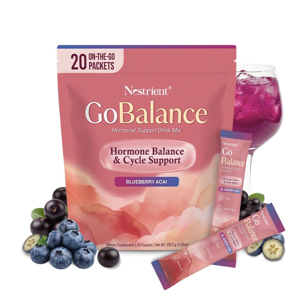GoBalance Myo & D-Chiro Inositol Powder 40:1 Ratio - Hormonal Support Drink Mix for Women, PCOS, Cycle & Acne - with Magnesium, L-Theanine & Adaptogens - Blueberry Acai, 20 Packets