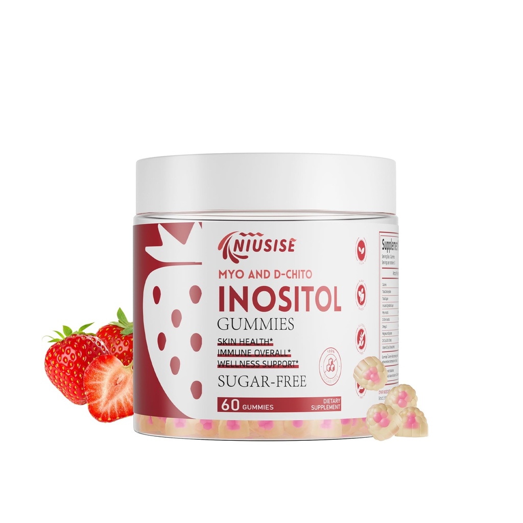 NIUSISE Inositol Gummies, Inositol Supplement with Myo-Inositol & D-Chiro Inositol + Vitamin D3, Ideal 40:1 Ratio, with Magnesium Glycinate 400mg, Supports Regular Cycle for Women, Vegan