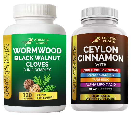 Ceylon Cinnamon Complex and Wormwood Black Walnut Clove Complex Supplement, Formula with Sweet Wormwood Extract, 120 Veggie Capsules, Non-GMO & Gluten-Free Herbal Supplement