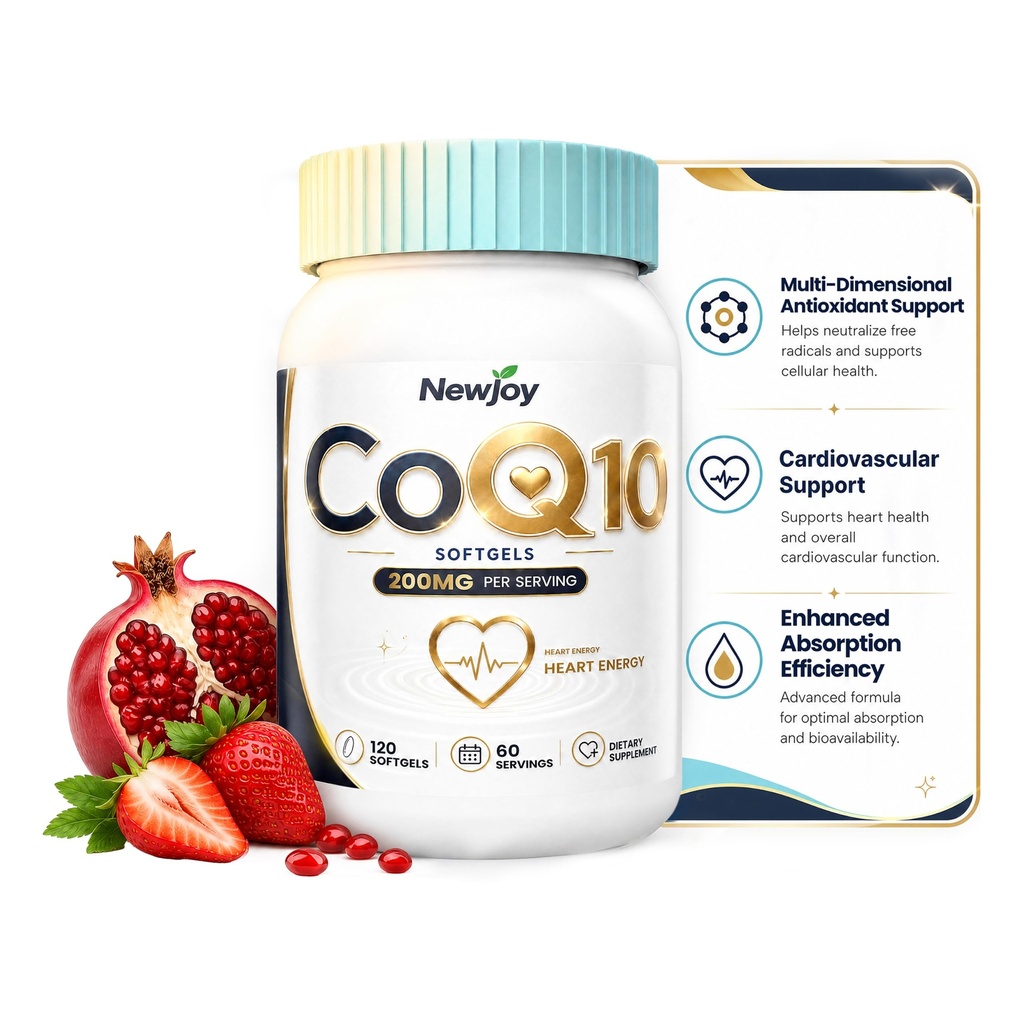 NewJoy CoQ10 200mg Mini Softgels with Vitamin E & Coconut Oil Base, 120 Count, High Absorption Ubiquinone Coenzyme Q10 Supplement, Supports Heart Health, Cellular Energy & Antioxidant Defense, Non-GMO