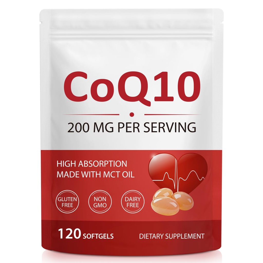CoQ10 200mg Supplement with MCT Oil - High Absorption Coenzyme Q10 Ubiquinone Softgels - Supports Heart Health, Cellular Energy Production & Antioxidant Wellness - Non-GMO, Gluten-Free - 120 Softgels