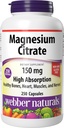 Webber Naturals Magnesium Citrate, 150 mg Per Capsule, 250 Capsules, High Absorption, Helps Support Bones, Teeth and Proper Muscle & Heart Function, Magnesium Supplement, Gluten & Dairy Free