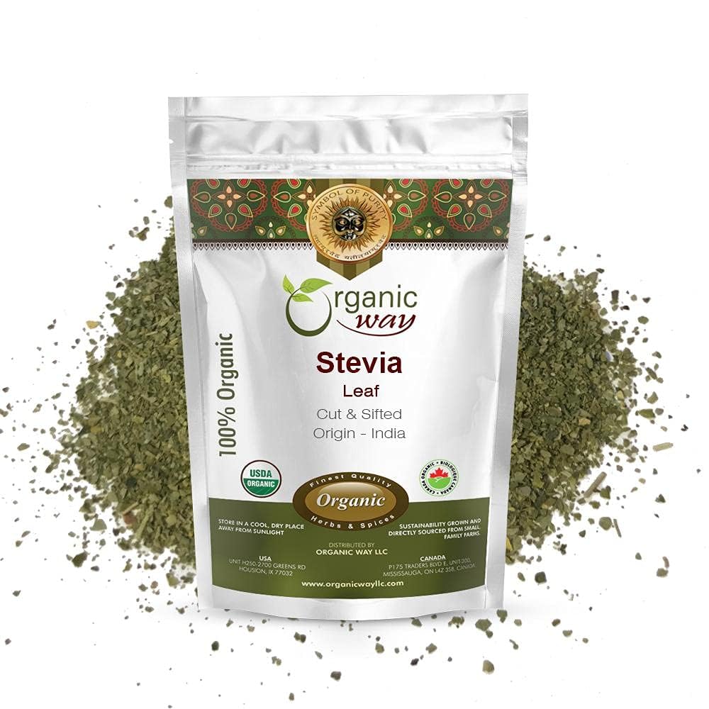 Organic Way Stevia Leaf Cut & Sifted (Stevia Rebaudiana) - Kosher & USDA Certified | Non-GMO & Gluten Free | Natural Sweetener | 100% Raw from India (1/4LBS / 4Oz)