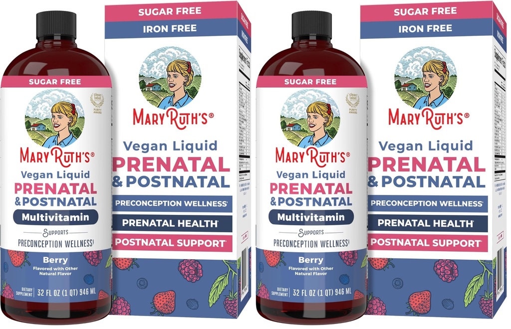 MARYRUTH'S Postnatal & Prenatal Liquid Multivitamin for Women | Selenium | Folate | Healthy Fetal Development | Prenatal Vitamins | Vegan | Non-GMO | Sugar Free | Gluten Free | 32 oz (Pack of 2)