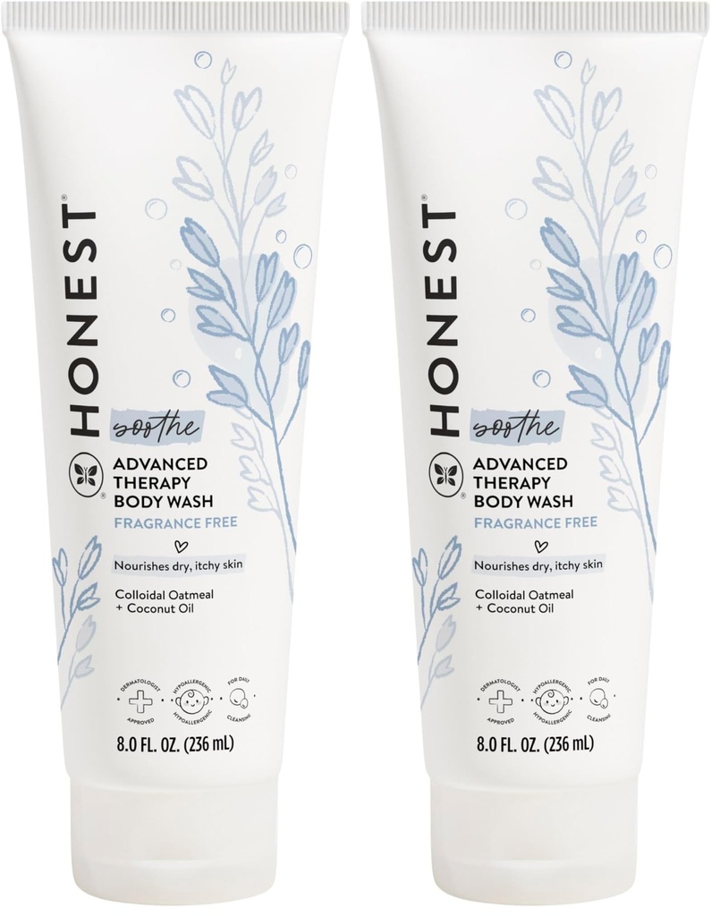 The Honest Company Eczema Soothing Therapy Cleansing Body Wash,Naturally Derived Gentle for Baby,Prebiotics Colloidal,Oatmeal,8 oz,(Pack of 2)