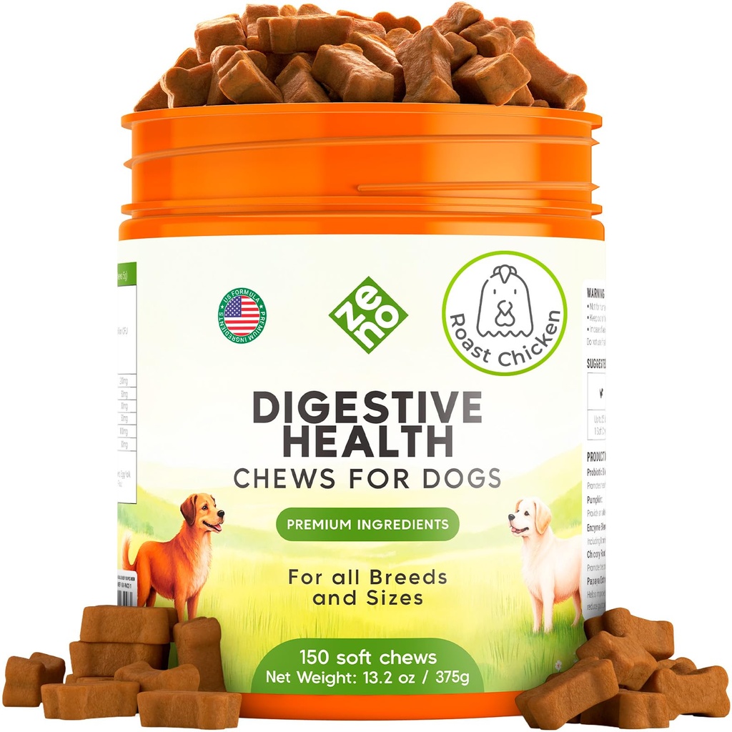 ZENO Probiotics for Dogs Chews 150Pcs - Digestive, Gut Health & Diarrhea Support - Chews for Dogs - US Formula with Probiotics, Enzymes & Natural Ingredients - Roast Chicken