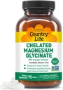 Country Life Helated Magnijs Glicerīns 400mg, 90 tabletes, Sertificēts glutēns bezmaksas, Sertificēts Vegan, Sertificēts Halāls, Ne-GMO Verificēts