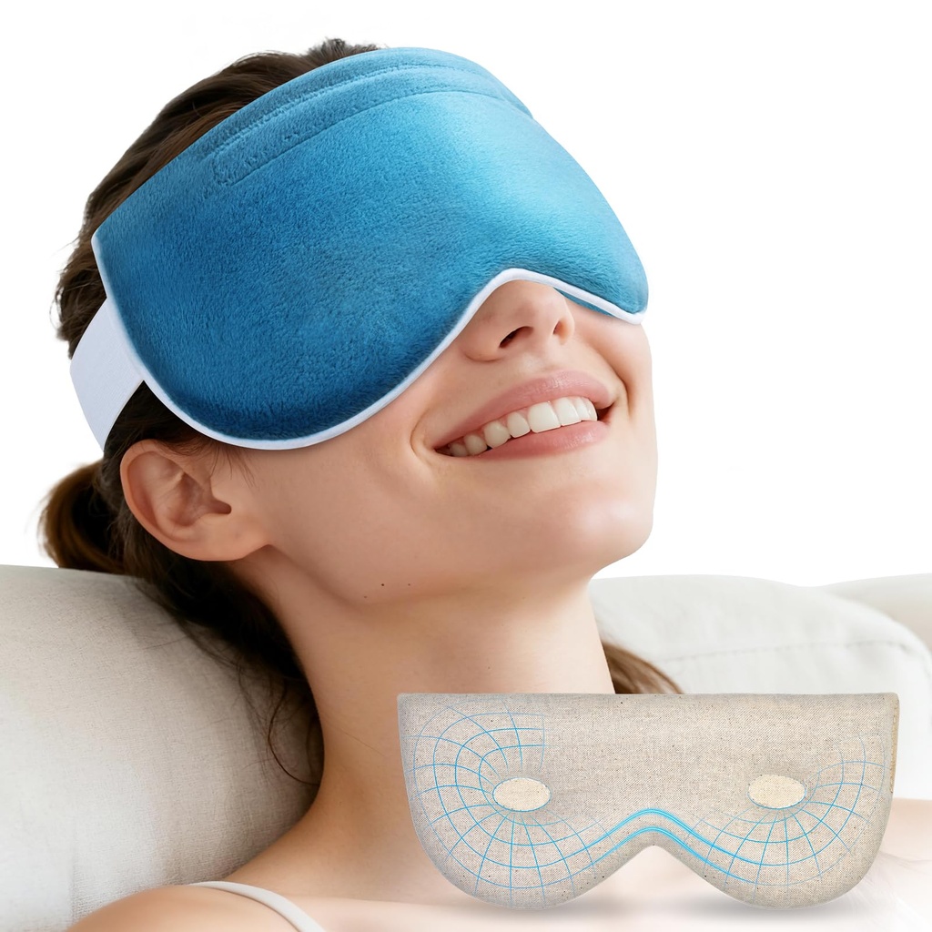 3D Heated Eye Mask for Dry Eyes,Microwavable Moist Heat Eye Compress | Flaxseed & Clay Beads Filling, Warm Compress for Blepharitis Stye Sinus Relief, Dark Circles Puffiness, Washable Cover