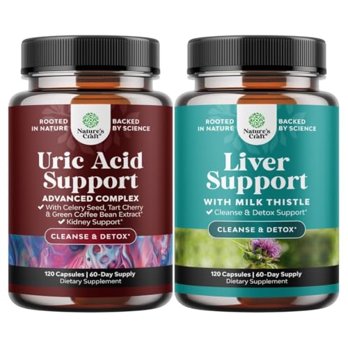 Bundle of Uric Acid Cleanse & Detox - Green Coffee Beans with Turmeric Tart Cherry & Celery Seed & Liver Cleanse Detox & Repair - Milk Thistle with Dandelion Root, Choline Beetroot & Artichoke Extract