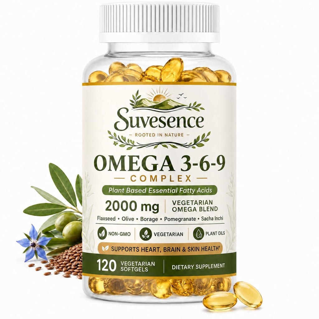 High Potency Omega 3-6-9 2000mg, 100% Plant Sourced, Vegetarian, All Natural Supplement for Heart and Mobility Health, 2 Month Supply, 120 Veggie Softgels