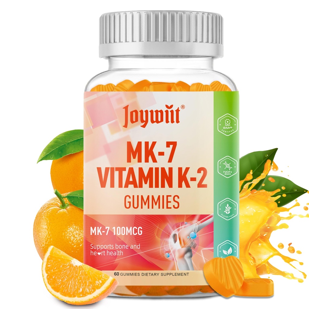 Vitamin K2 MK-7 Gummies 100mcg, Extra Strength K2 Vitamin Supplement for Bone & He-Art Support, Chewable Natural Orange Flavor, Non GMO, Vegan, 60 Gummies