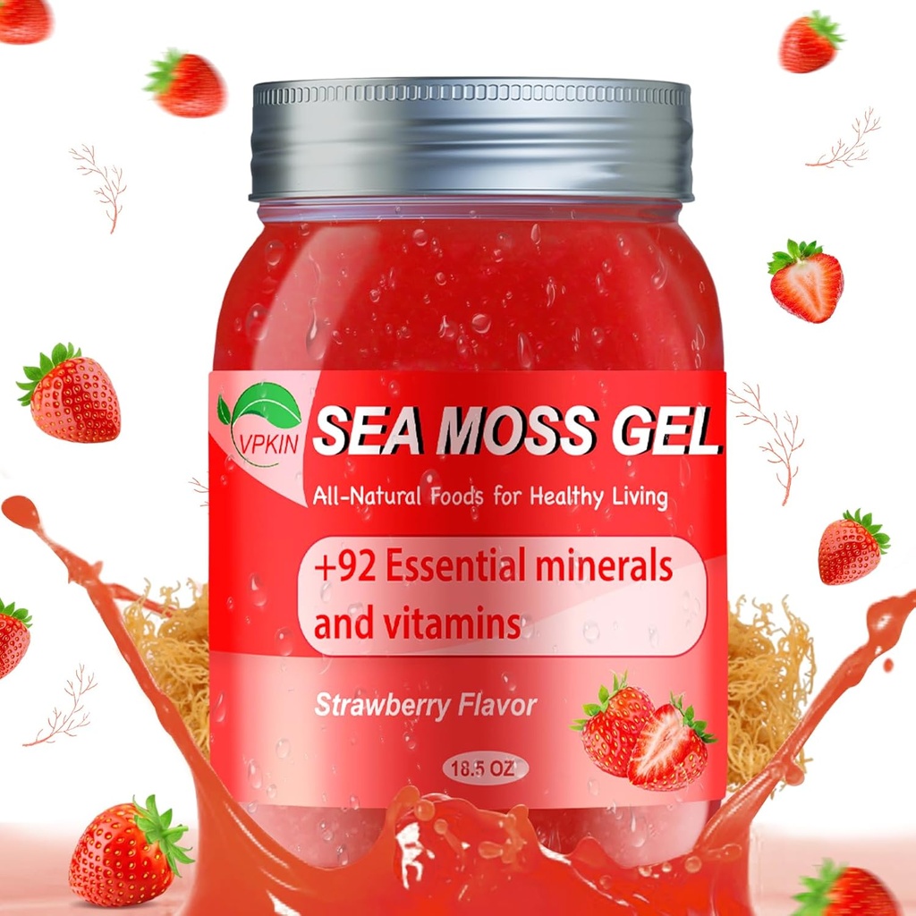 Sea Moss Gel,Organic Raw Irish Seamoss Gel Advanced Superfood,Inmune and Digestive Support,Vitamin and Minerals Supplement(Strawberry,18.5OZ)