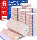 AZEN Premium 6 Pack Elastic Bandage Wrap 4 Inch, Compression Wrap Bandage for Legs, Lymphedema Wraps for Legs, Ankle, Knee, Tummy, Body, Latex-Free
