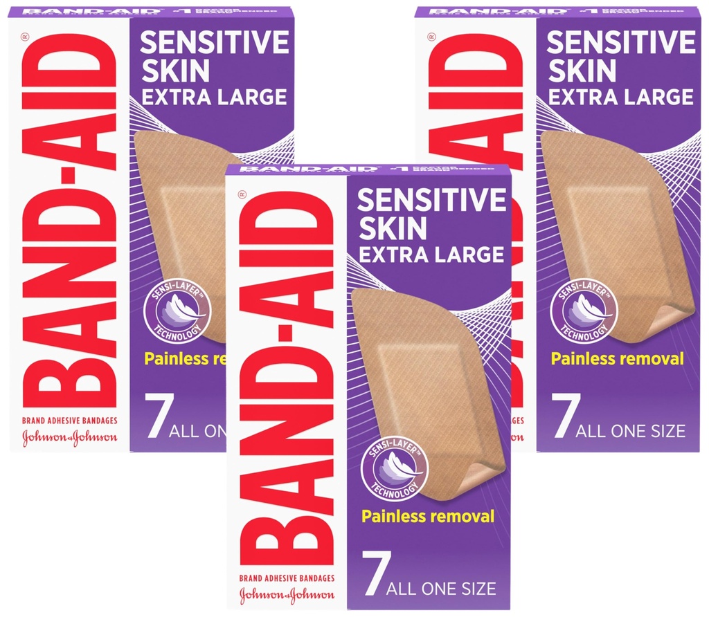 Band-Aid Adhesive Bandages, Sensitive Skin, 7 ct (Pack of 3) | Hypoallergenic | Painless Removal | Water Resistant | Eczema Friendly