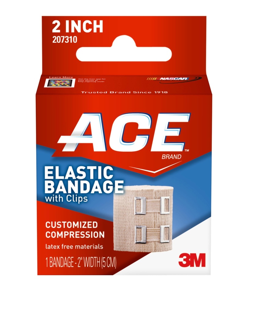 ACE 2 Inch Elastic Bandage with with Clips, Beige, Great for Wrist, Foot and More, 1 Count