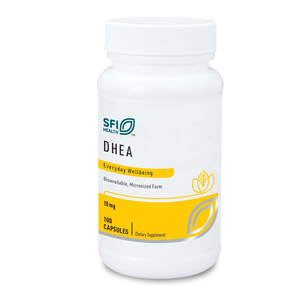 SFI Health Klaire Labs DHEA 10mg - Dehydroepiandrosterone Derived from Wild Yam - Micronized for Superior Absorption - Soy-Free, Hypoallergenic Supplement for Men & Women (100 Capsules)