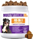 40 in 1 Dog Vitamins and Supplements 200Ct Dog Multivitamin Chewable, Immunity Support Multivitamin Vitamins with Turkey Tail Mushroom, Skin & Coat, Mobility, Gut & Heart Health, Hip & Joint Support