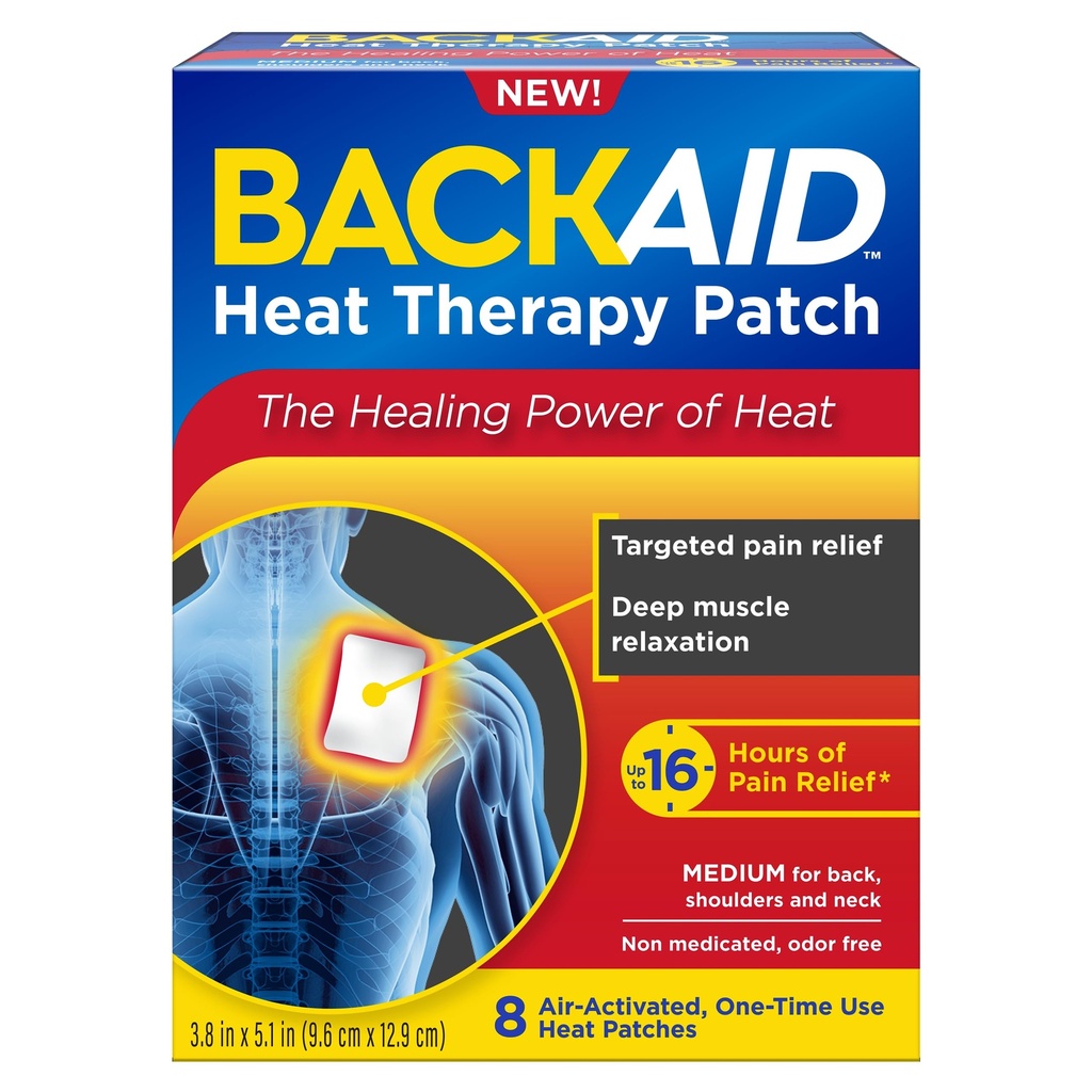 Backaid Heat Therapy Patch, Air-Activated Therapeutic Heat, Medium for Back, Shoulders, and Neck Pain Relief, 8 Count | Provides targeted, powerful back and muscle pain relief. Sized for back, shoulders & neck. Up to 16 hours of relief.