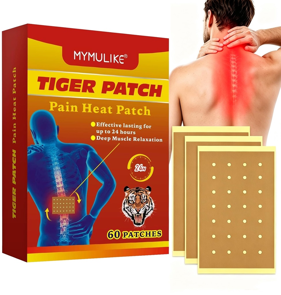 MYMULIKE 60 Count Tiger Patch, Heat Patches for Neck and Shoulder, Warming Patches for Knee Patch Long Lasting