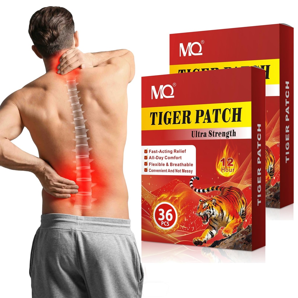 MQ Tiger Patches, 36Pcs Chinese Herbal Heating Patches Maximum Strength for Back, Knee & Shoulder, Large Ultra Strength Heat Plaster, 24H Soothing Warmth for Neck, Joints & Muscles
