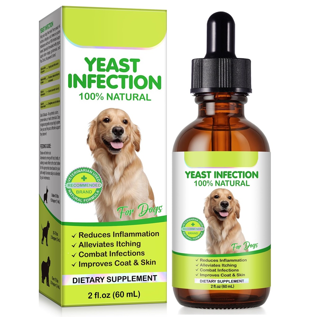Yeast Infection Treatment for Dogs, 60ml Dog Ear Infection Treatment,Itchy Ear,Skin&Allergy Symptoms Relief-Reduces Inflammation&Relieves Irritation,Dog Supplement Drops with Multivitamins Probiotics