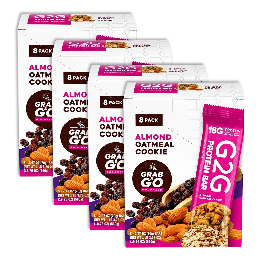G2G Protein Bar, Almond Oatmeal Cookie, Real Food Ingredients, Refrigerated for Freshness, Healthy Snack, Delicious Meal Replacement, Gluten-Free — 32 Count (4 Boxes)