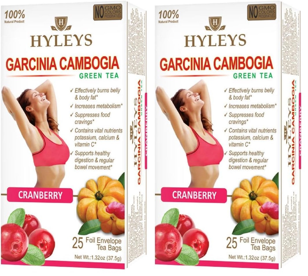 HYLEYS Tea Garcinia Cambogia Green Tea with Cranberry Flavor - 25 Tea Bags (Pack of 2)