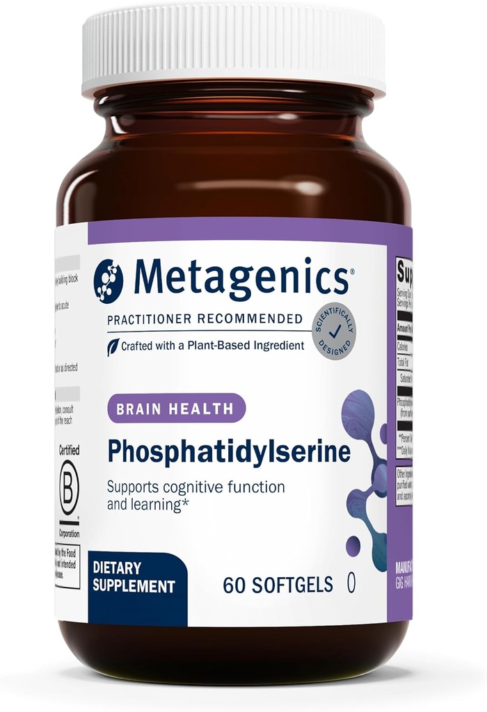 Metagenics Phosphatidylserine - 두뇌 지원 보충교재 * - 초점 & 학습을 위해 - 비 GMO & 글루텐 자유로운 - 60 Softgels