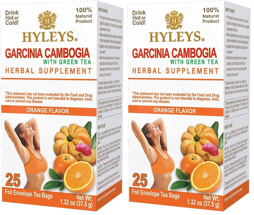 HYLEYS Tea Garcinia Cambogia Green Tea with Orange Flavor - 25 Tea Bags (Pack of 2)