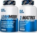 Evlution ZMatrix Magnesium and Zinc Post Workout Supplement (60 Servings) Plus LeanMode Multipurpose Fat Loss Support Supplement (50 Servings)