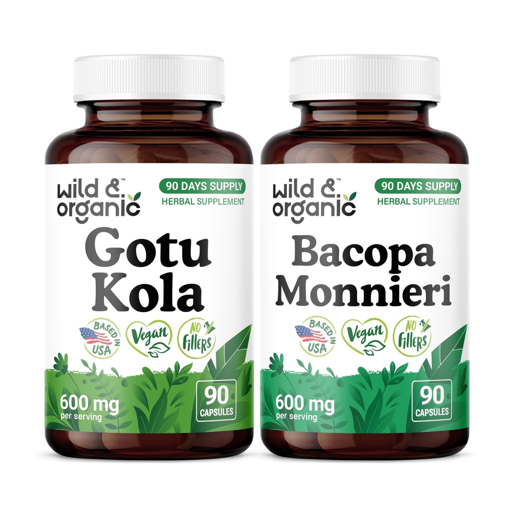 Wild & Organic Gotu Kola 90 Capsules & Bacopa 90 Capsules