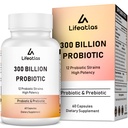 Lifeatlas 300 Billion CFU Probiotics - Probiotics for Women and Men, 12 Probiotic Strains Plus Prebiotic, for Immune & Digestive, Gut Health, Gas Bloating, Shelf Stable - 60 Caps
