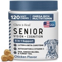 Senior Dog Vision and Cognition Supplement, 120 Eye Care and Memory Chews | Senior Dog Vision and Cognition Chews - 7-in-1 Multivitamin with Omega Fatty Acids, Vitamins, and Botanicals