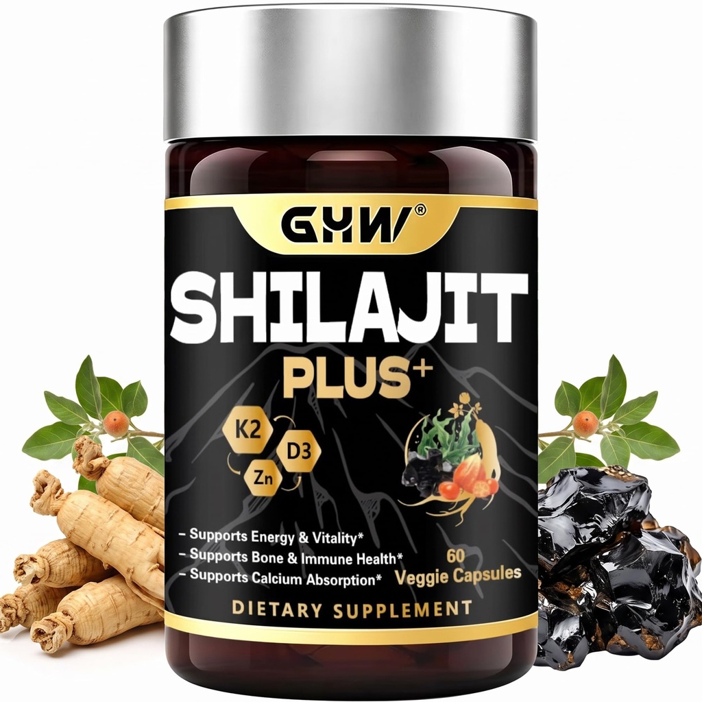Pure Himalayan shilajit for Men & Women Capsules, Added D3, K2 & Zinc | Contains high purity Fulvic Acid， U.S.A Lab Tested, Supports Stamina and Immune Health, 30-Day Supply