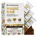Lifestacks Magic Bar, Plant Based Energy Bars with 10g Protein, 12-Pack | Variety Pack - With Lion’s Mane, Cordyceps & Maitake - Supports recovery, stamina & mental clarity - Made in USA