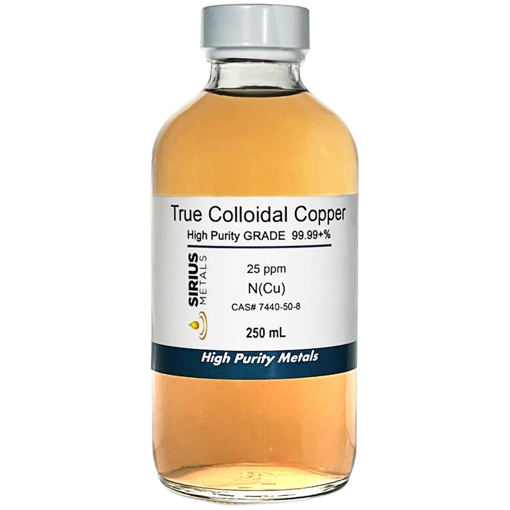 250 Milliliters of Copper NanoParticle (CuNP) Solution: 25 mg/L in Water of 99.99+% Pure Copper