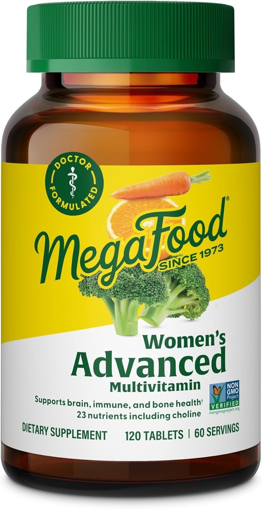 MegaFood Advanced Multivitamin pro ženy - Doctor- Vyrobeno se železem, Choline, Vitamin D, Vitamin C & Zinc - Brain Health - Imunitate Support - Non- GMO - Vegetarian - 120 Tabs (60 Služeb)