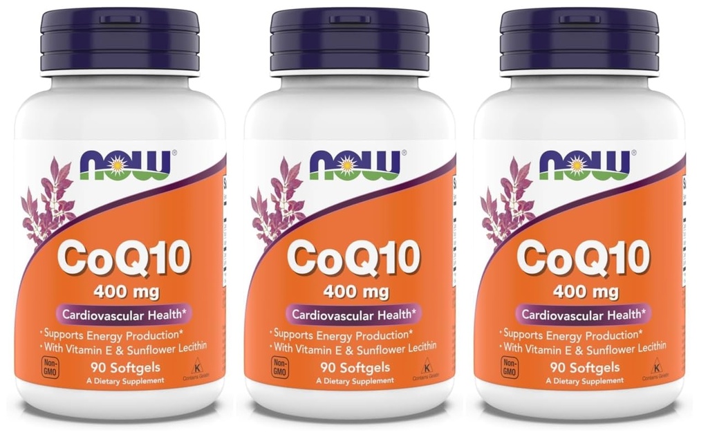 NOW Foods Supplements, CoQ10 400 mg, Pharmaceutical Grade, All-Trans Form Produced by Fermentation, 90 Softgels (Pack of 3)