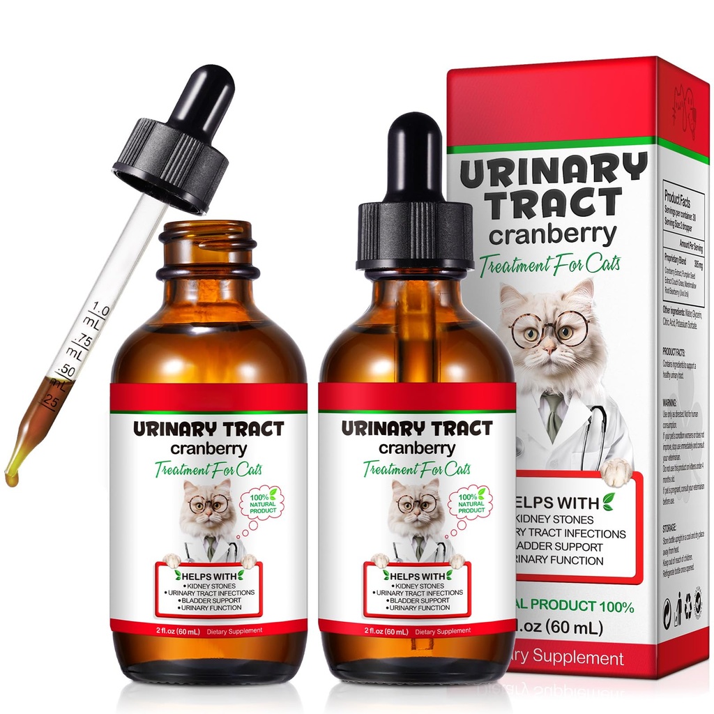 Cat Urinary Tract Infection Treatment, Cat UTI Treatment Drops Supports Bladder, Kidney Stone, Cranberry Kidney Bladder Support Supplement, Chicken Flavor, 120ml