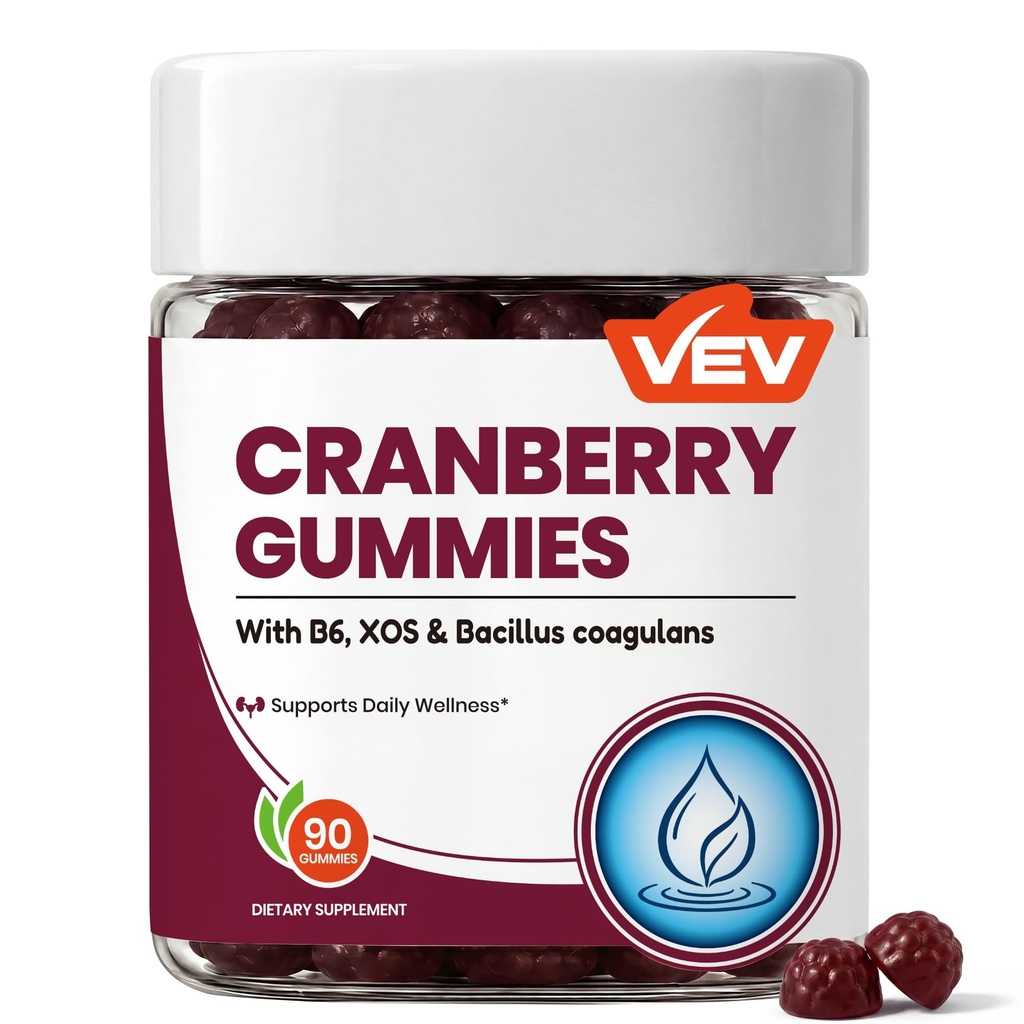 VEV Cranberry Gummies, XOS & 3B CFU Probiotics Per Serving, 90 Count | Cranberry Supplement for Women’s Wellness Support