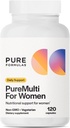 PureFormulas PureMulti naistele - põhjalik multivitamiin naistele, kellel on olulised toitained ja taimsed tugi Naised Igapäevased multivitamiinid toitumisalaseks toetuseks Mitte-GMO - 120 kapslit