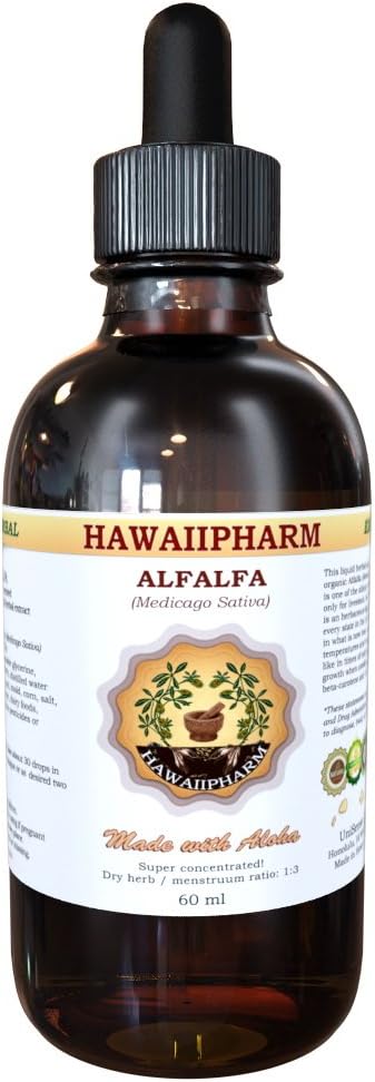 HawaiPharm Alfalfa Liquid Extract, Organic Alfalfa (Medicago Sativa) Suszony Liść Suplement nalewka 4 oz